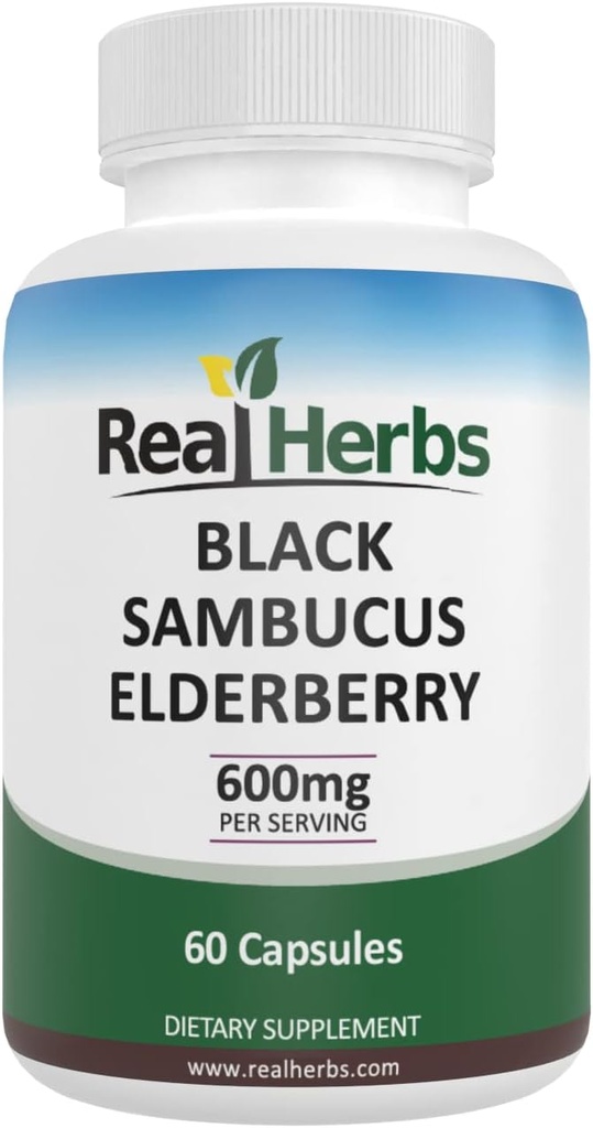 Resnična zelišča Elderberry Extract - Izvleček iz 325mg bezgavk Standardizirano na 5% Flavonoidov z 275mg izvlečka jagode 5 : 1 - Boosts Immunity - 60 vegetarijanske kapsule