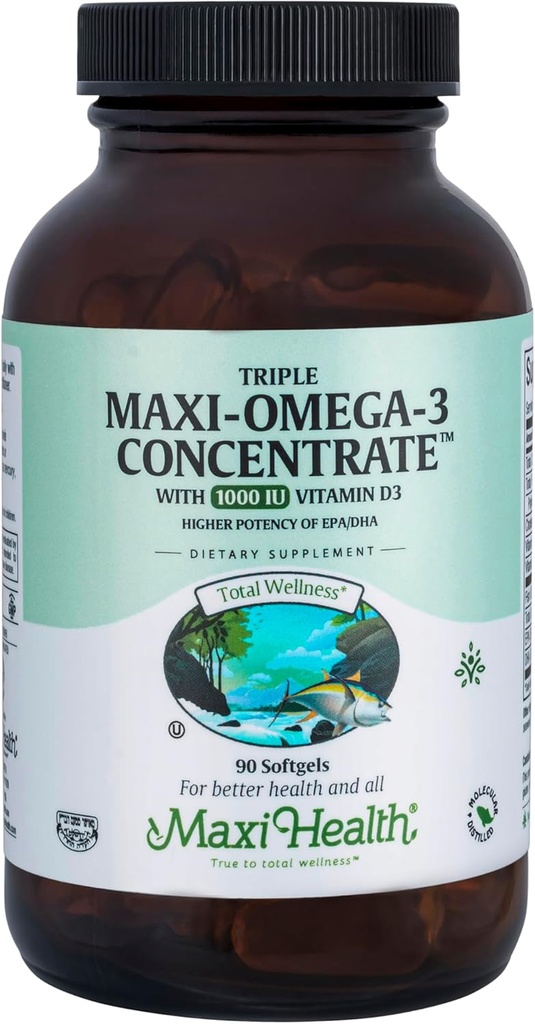Maxi Health Triple Omega-3 koncentrat - ribje olje - "1000 i.e." vitamin D3-90 kapsule - Košir