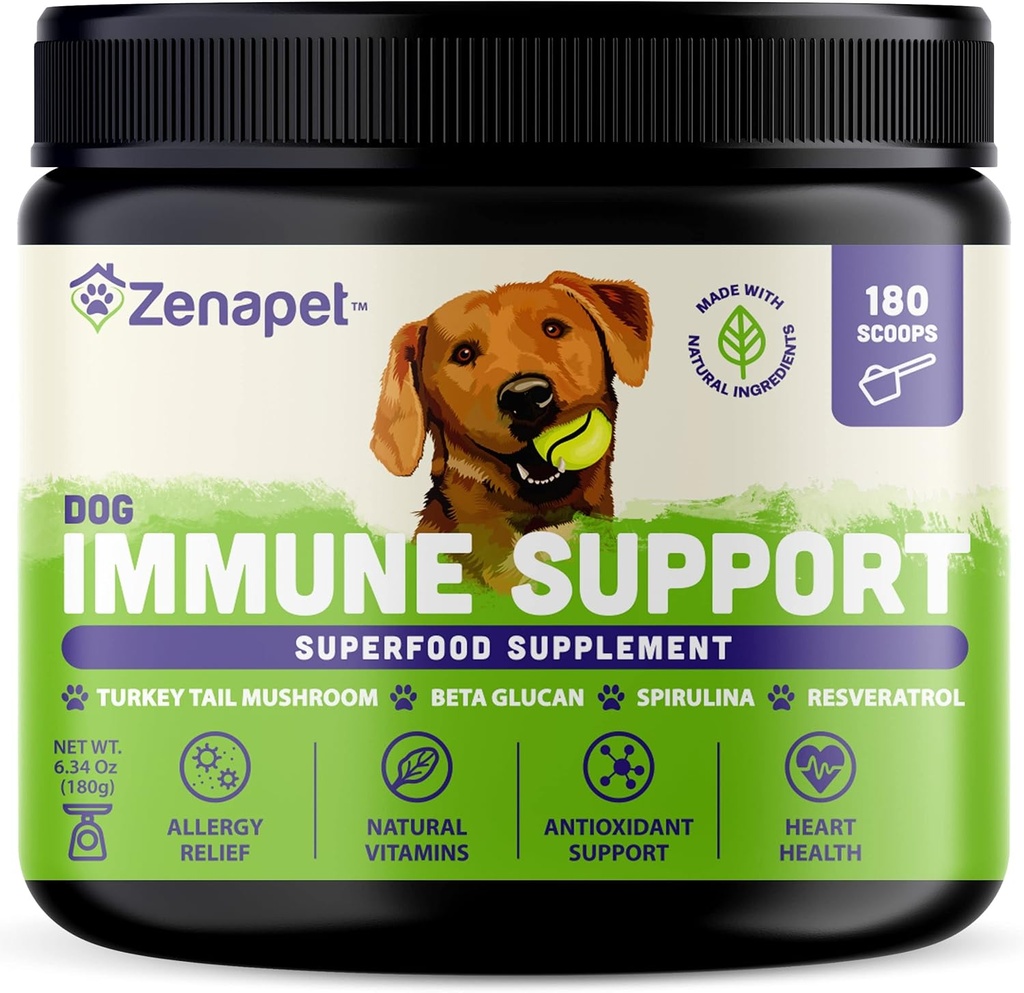 ZENAPET Dog Immune Support Premium Powder Topper, Turkey Tail, Spirulina & Beta-glukan, podpira zdrav imunski sistem & prebava, Human-Grade, Made in USA