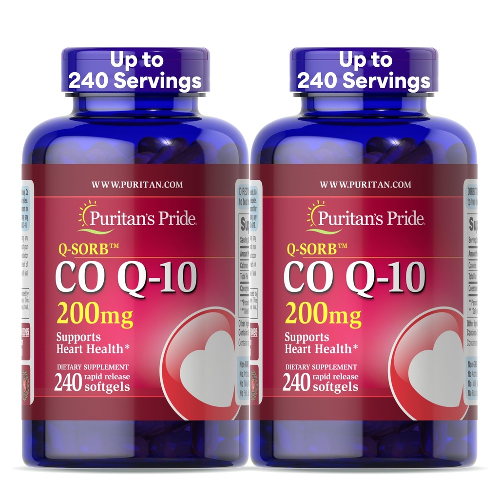 Puritan's Pride koencim CoQ10 200mg, prehranska dopolnila za zdravje srca, krvni tlak, zdravje ustnega gumija, in zdravo podporo za staranje, 240 hitro sproščanje softgels, 2-Pack
