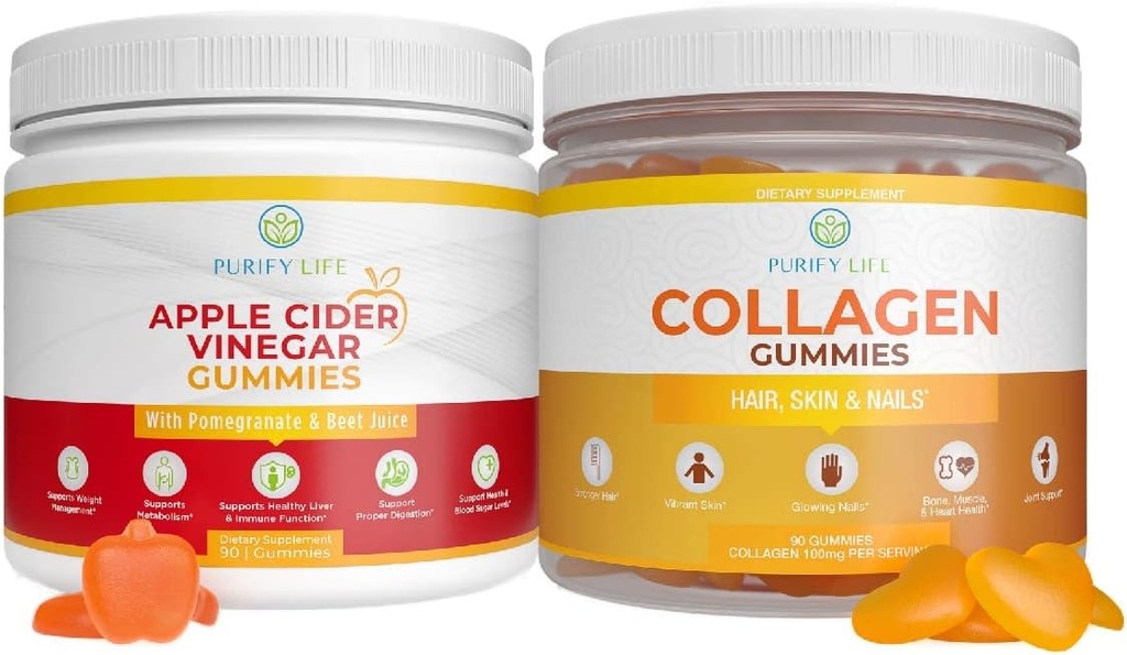 Jabolčni kis in kolagen, Gumiji za rast ženskih las, bolj zdravo kožo in nohte (Bulk 90 Gumies) Joint Care Vitamin, Imunska podpora, Detox, Presnova, Moški Ženske Kisli Refluks