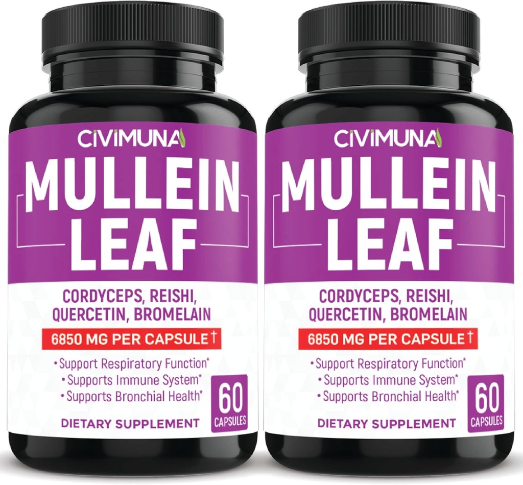 (2 pakiranji) Mullein Leaf Kapsule 6850mg - Mullein Leaf, Cordyceps, Reishi - 4 Mesece dobave