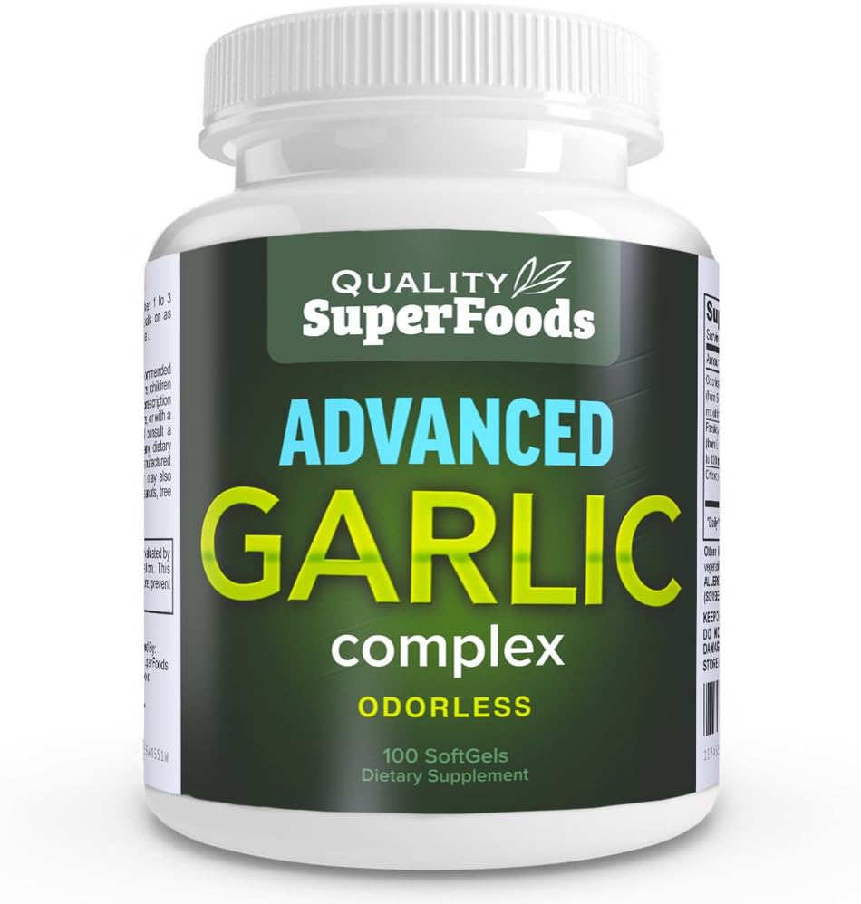 Advanced Česen kompleks - Kakovost SuperFoods (100ct) Maksimalna moč Complex Vsebuje mešanico Odorless česen (Allium sativum), peteršilj (petroselinum crispum) in klorofil.