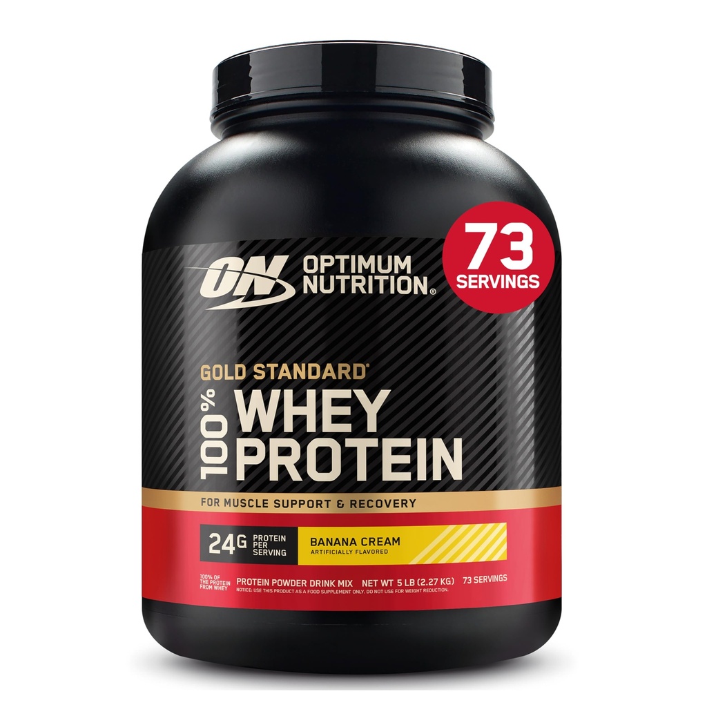 Optimum Nutrition Gold Standard 100% Whey Protein Powder, Banana Cream, 5 funtov (Package May Vary)