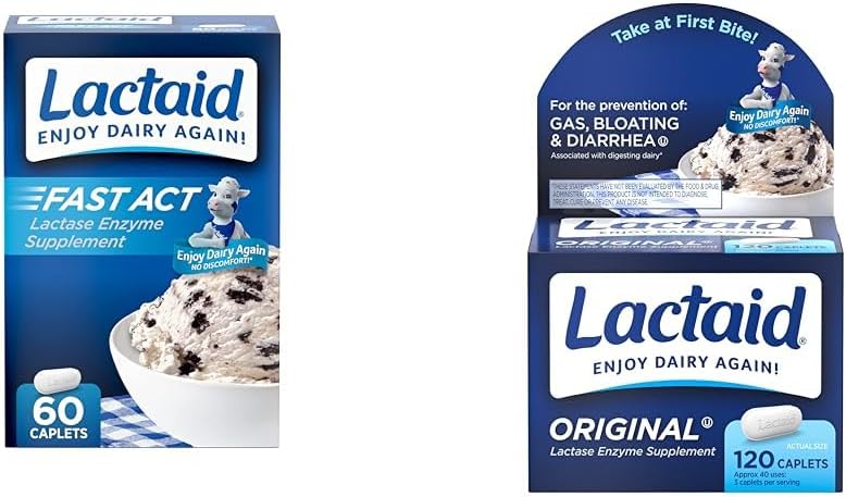 Lactaid Fast Act 60-Pack Original Jakost 120-Count Laktoza intolerance Caplets z 9000 FCC laktaze enot