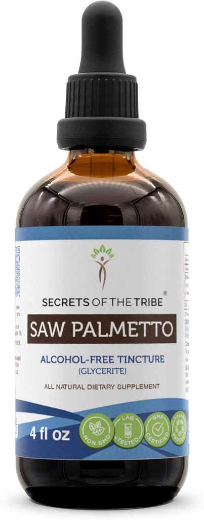 žaga Palmetto Tinkture Tekoči ekstrakt brez alkohola, žaga Palmetto (Serenoa Repens) Suho jagodičje (4 FL OZ)