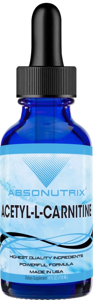 Absonutrix Acetil L-karnitin, 593 mg na servo, 200 Močnih servoidov, Hitra absorpcija Tekočih kapljic, Gluten-free, Testirano, GMP-Certified, Non-GMO, Izdelano v ZDA