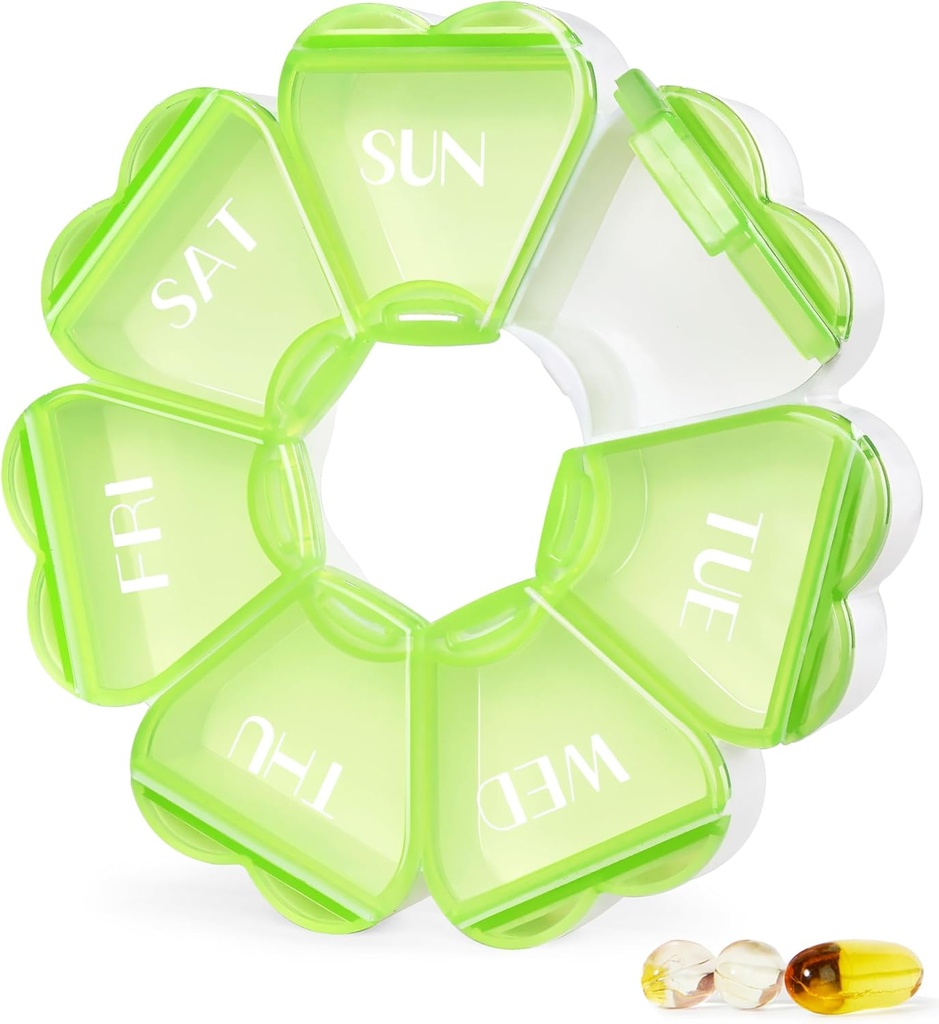 MOLN HYMY velike tedenske tablete Box 7 dan, luštna tablete Organizator primera 1 krat na dan, cvetlične tablete vsebnik enkrat na dan, Lepo zdravilo Dispenser za vitamin/ribje olje/sredstvo/dodatki (zeleno)