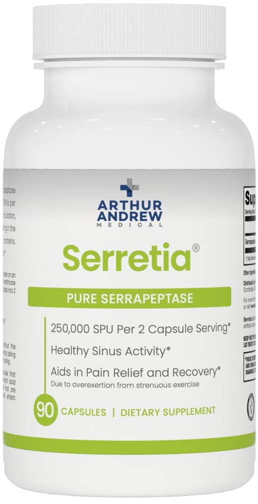 Arthur Andrew Medical, Serretia, Serrapeptase Formula za podporo mišicam in sinusu, 90 kapsul