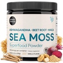 Atlantic Naturals Sea Moss Superfood Powder with Ashwagandha, Beet Root, in Maca Root - Sea Moss Powder podpira zdravo kožo, atletske uspešnosti, in pozitivno Mood - Vanilla Flavor (150g)