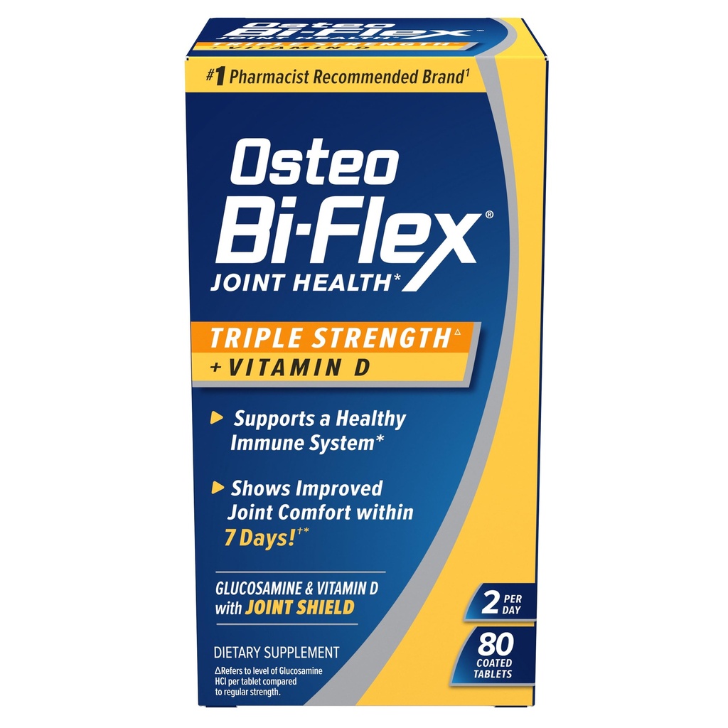 Osteo Bi-Flex Triple Strength Glucosamine Chondroitin Supplement with Vitamin D, Improve Joint Function, Support Bone Health, 80 Coated Tablets