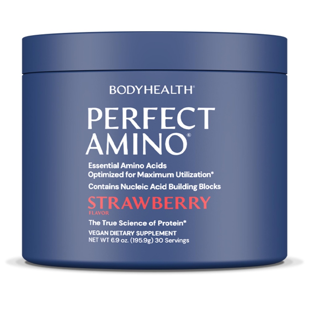 BodyHealth PerfectAmino Powder - BCAA in EAA Powder for Pre and Post Workout - Aminokislinski energijski napitek za moške in ženske za podporo mišicam in regeneraciji - Jagoda - 30 Serving