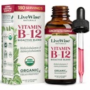 LiveWise Naturals B12 Vitaminske kapljice Ne-GMO, Organic Bioactive Mešanica za energijo, Jasnost, Fokus, in enostavno absorpcijo, Adenosylkobalamin & metilkobalamin dopolnilo, Vegan, Gluten-free, Dairy-free