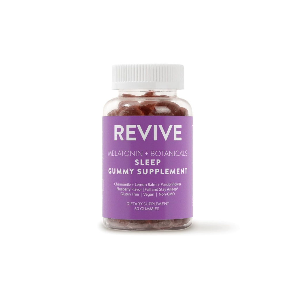 REVIVEEO Melatonin & Botanicals Sleep Gummy dodatek z Revive Essential Oils s kamilico, Lemon Balm & Pasijonka - 5 mg Melatonin - Borovnice arome