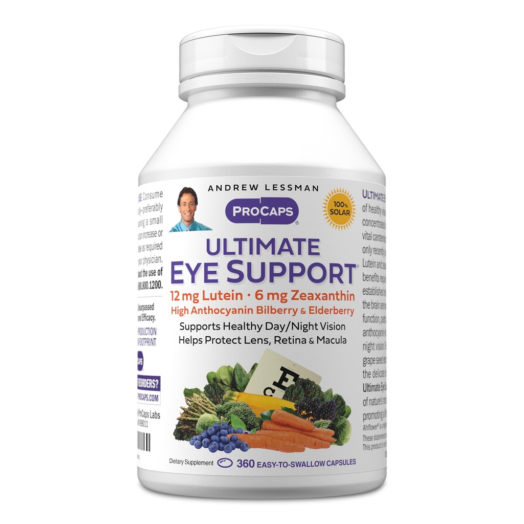ANDREW LESSMAN Ultimate Eye Support 360 Softgels - 12mg Lutein, 6mg Zeaksantin, borovnica, ključne hranila za podporo zdravje oči in spodbujanje zdravega vida. Brez dodatkov. Enostavno pogoltniti softgels