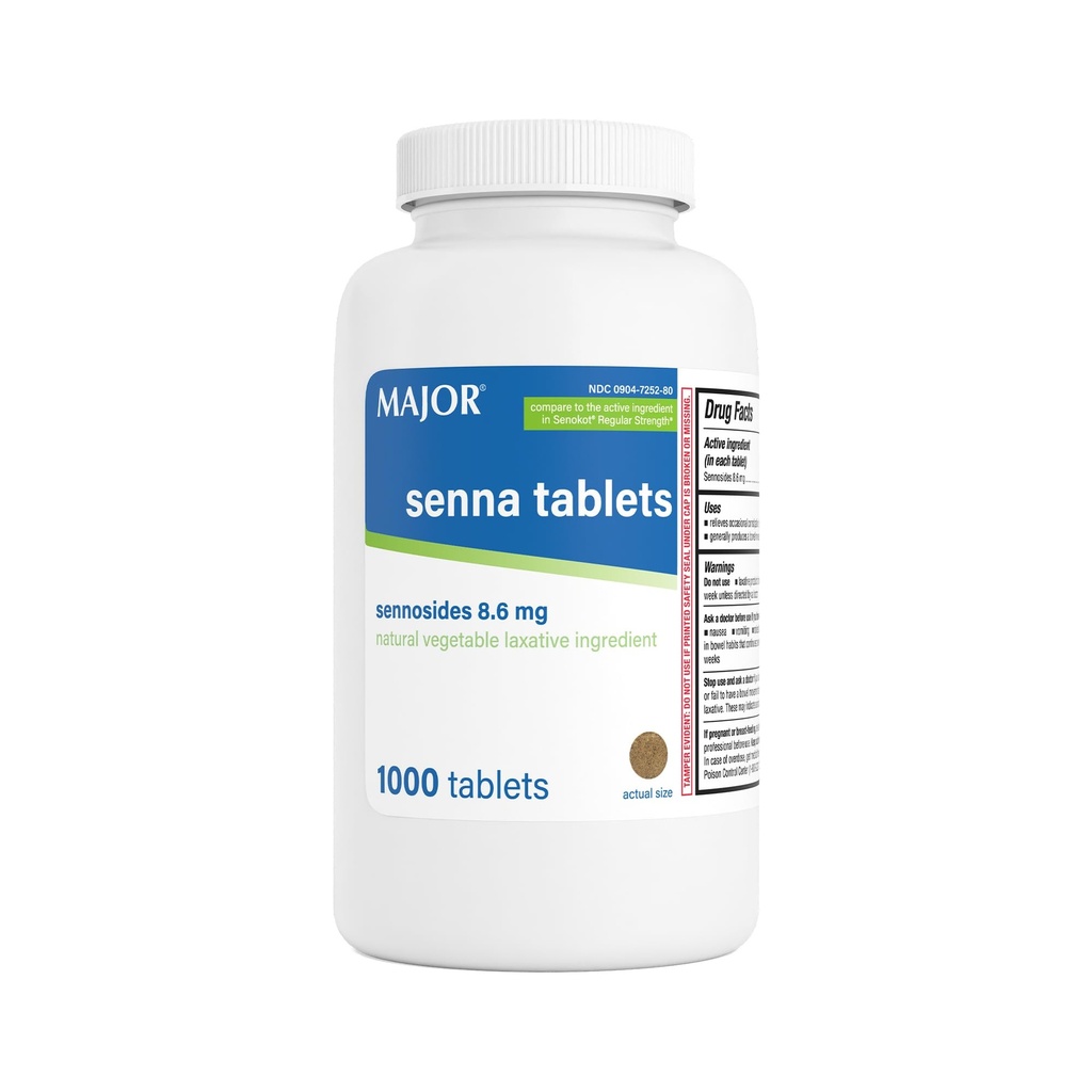 MAJOR Senna 8,6 mg naravne zelenjavne laksativne tablete - narejene s senozidi - 1000-Count (1-Pack)