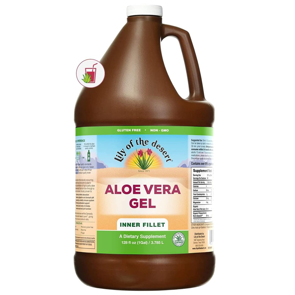Lily iz puščavske Aloe Vera Gel - notranji filet Thicker Doslednost Aloe Vera Pijte z naravnimi vitamini, Prebavne encime za Gut zdravje, Stomach Relief, Wellness, Glowing Skin, 128 Fl Oz