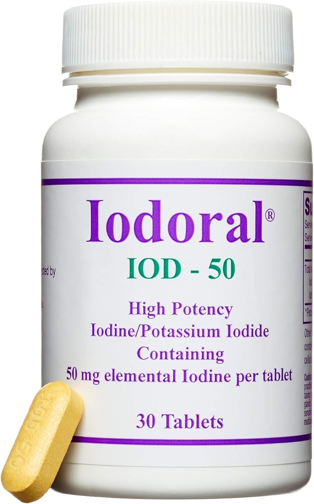 Optimox Iodoral 50 mg dodatek - tablete kalijeve jodide, jod visoke jakosti, dodatki za podporo ščitnici, Lugol's Jodine Solution - 30 Count