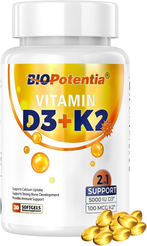 Vitamin D3 K2 z MCT Oil Supplement, vitamin D3 5000 i.e. & K2 100MCG (MK7), podpira imuno, zdravje kosti in zob - Gluten Free Non-GMO - 30 softgels
