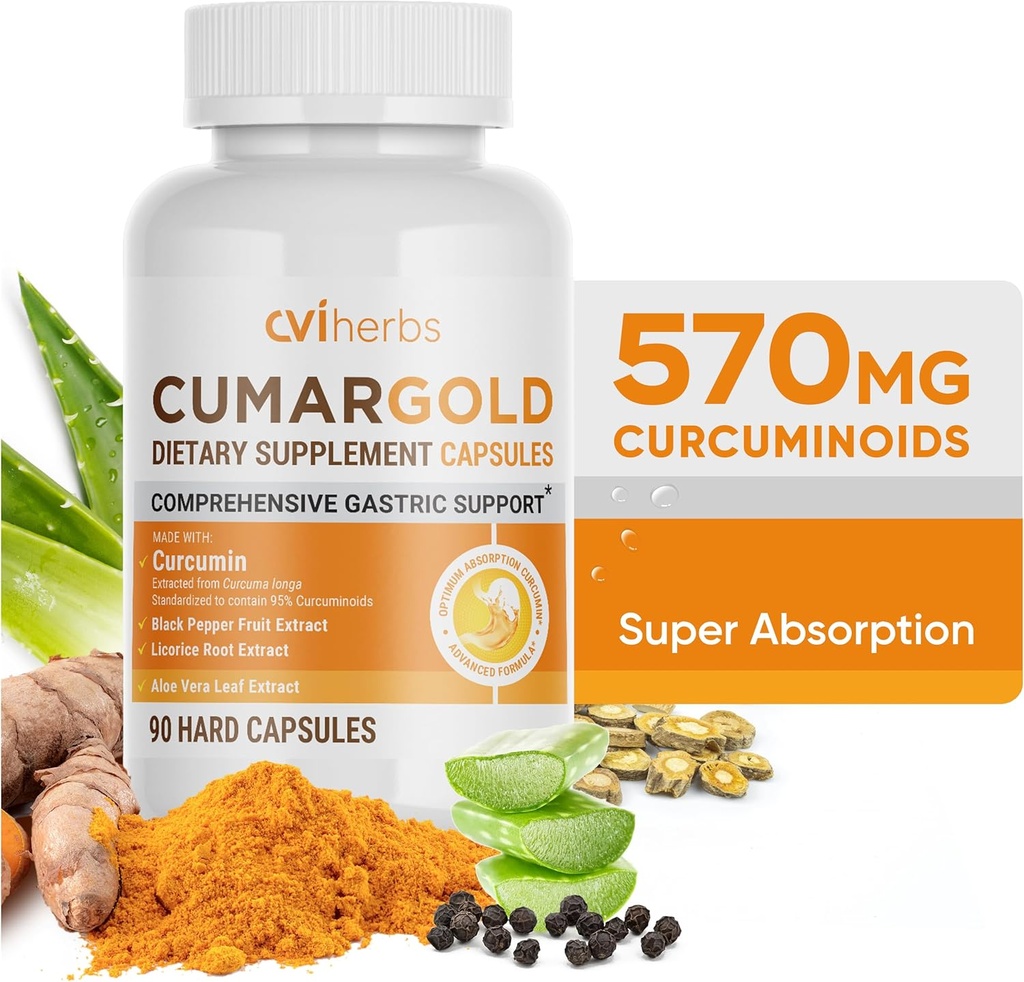 Cumargold 570mg Kurkuminoidi Kurkumin dodatek s piperine, Licorice Root & Aloe Vera - Visoke jakosti naravnih Wellness kapsule (90 Število)