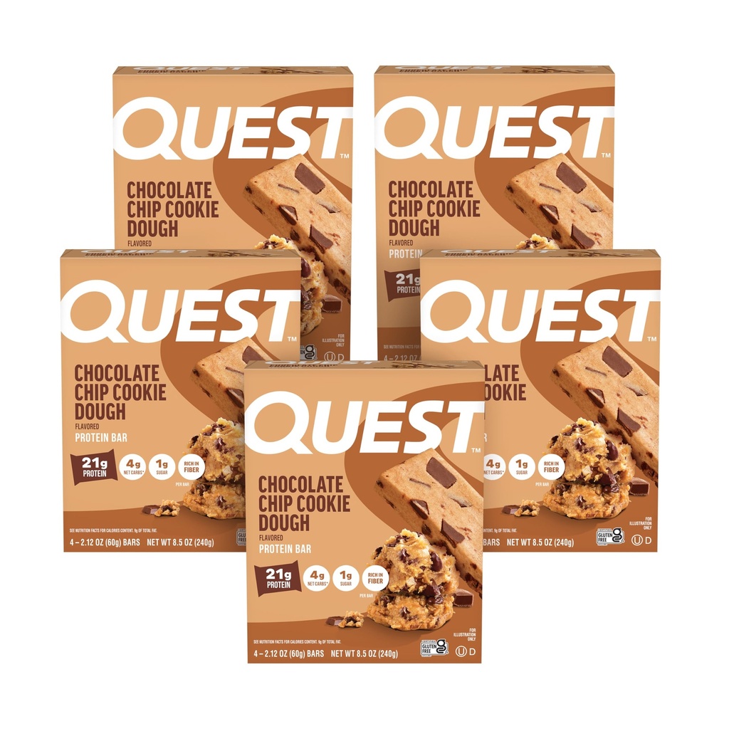 Quest Nutrition Chocolate Chip Cookie Dough - Visoka vsebnost beljakovin, brez glutena, Keto prijazno, 2,12 Oz, 20 Število (4 pakiranja po 5)