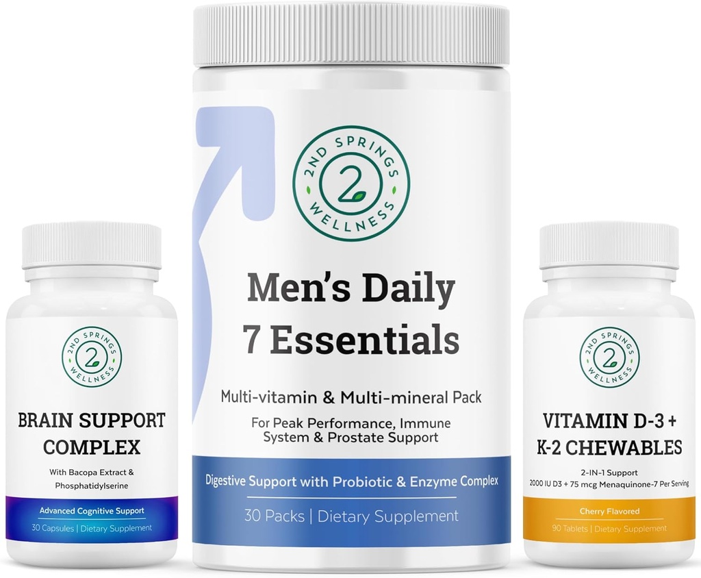 Moški zdravje Vitalnost paket: Brain Support Complex, Moški Daily 7 Essentials, in vitamin D3 + K2