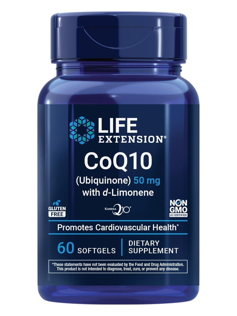 Life Extension Super-Absorbable CoQ10 (Ubikinon) z d-Limone, Heart Health Supplement, lajša splošno utrujenost, oksidativno Stress Defense, 50 mg, Non-GMO, Gluten-free, 60 mehkih