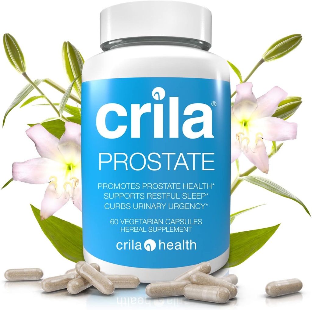 CRILA Prostate Supplements for Men - 60 Ct. I Naravna Formula za manj kopalniških izletov* & Izboljšano spanje*, Patented Prostata Support with NO Saw Palmetto Extract & NO stranski učinki*