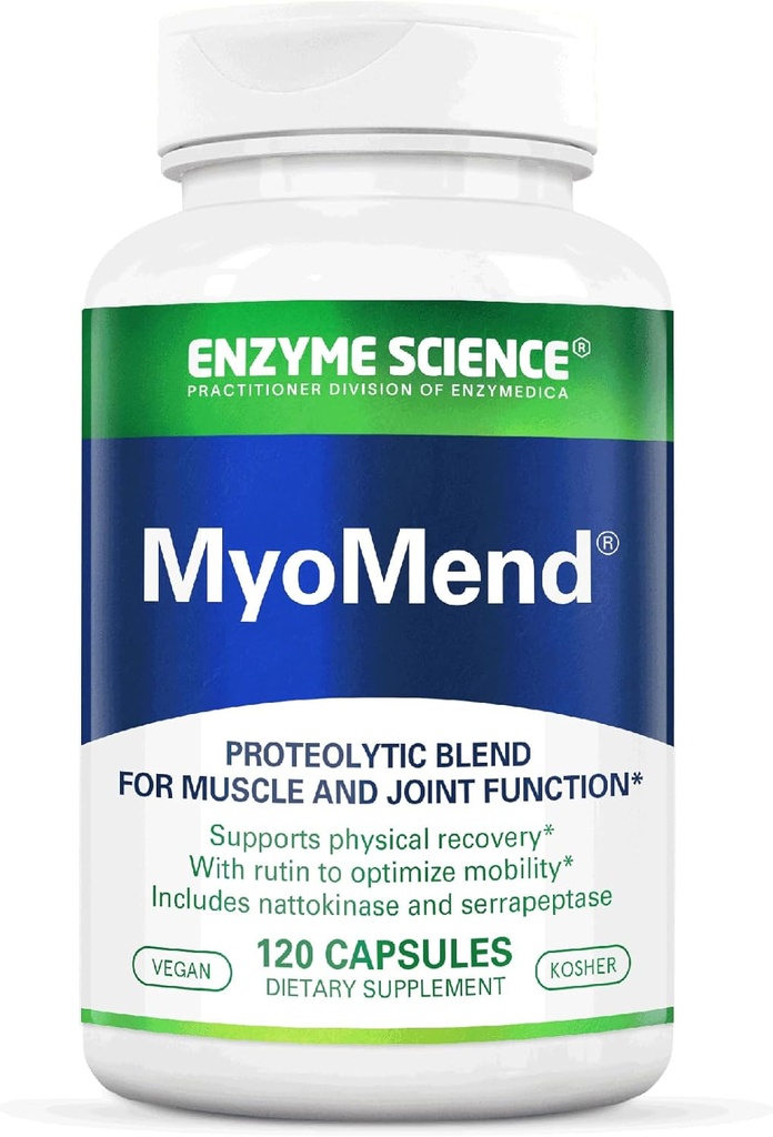 Enzyme Science Myomend – Skupni dodatek za podporo – oblikovan z Bromelain, Rutin, Nattokinase in Serrapeptase – Enzyme Health Supplement – Vegan in Kosher - 120 kapsul