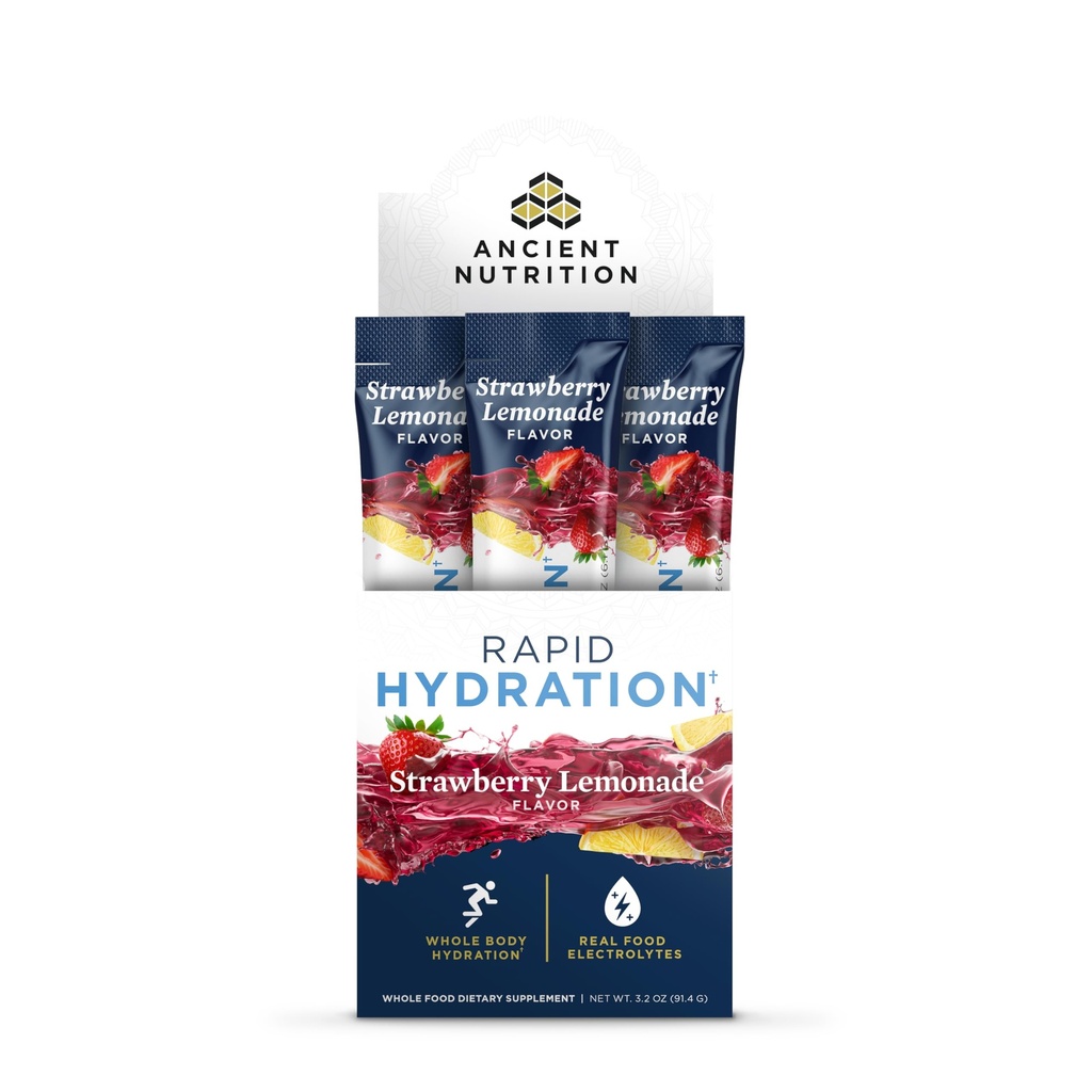 Ancient Nutrition Rapid Hydration Powder, Jagodna limonada, Elektroliti iz naravnih morskih soli in rdeče morske alge, Podpira hitro hidracijo telesa in celično zdravje, 15 Servisi