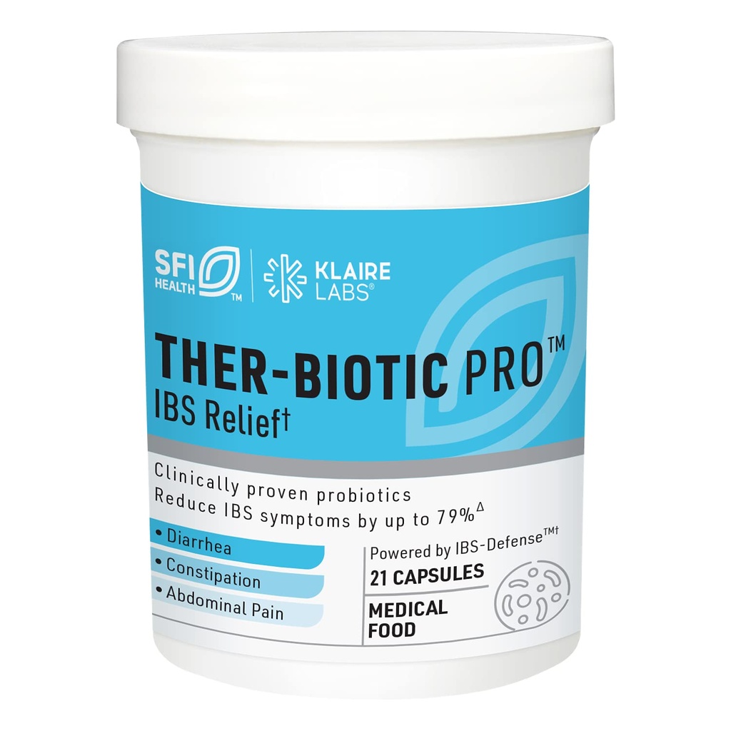 Klaire Labs SFI Health Ther-Biotic Pro IBS Relief za ženske in moške - Prebiotiki in probiotiki za IBS & Digestive Health - Ease občasno napenjanje, zaprtje in nelagodje (21 kapsul)