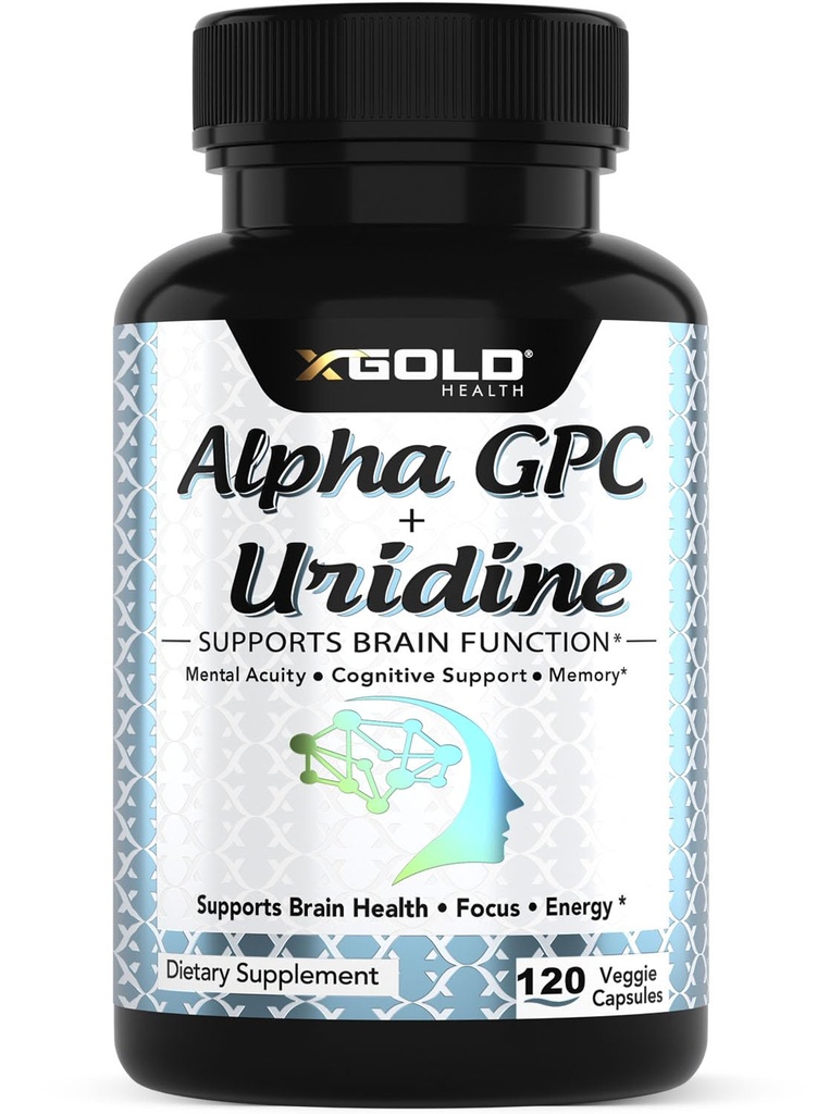 Alfa Gpc + uridin 900mg – Močni nootropični za povečanje fokusa, spomina, energije, razpoloženja in kognitivne zmogljivosti – 120 vegetarijanskih kapsul