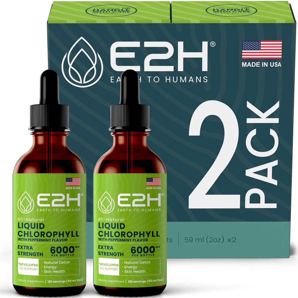 E2H Klorofil Tekoče kapljice - naravni energijski pospeševalec, podpora imunskega sistema in notranji deodorant - aroma pepermint - (2 steklenici)