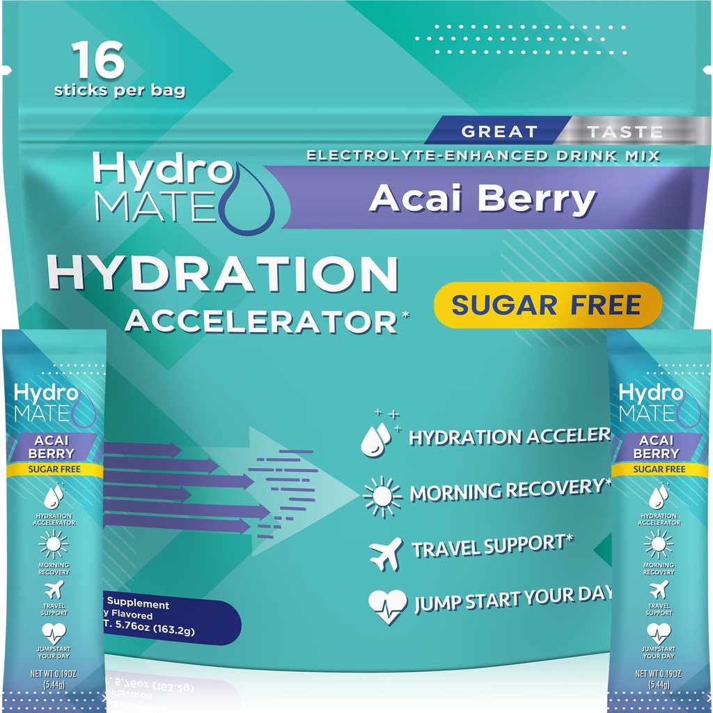 Elektrolit v prahu brez sladkorja Hydration Packets Acai Berry HydroMATE 16 palice