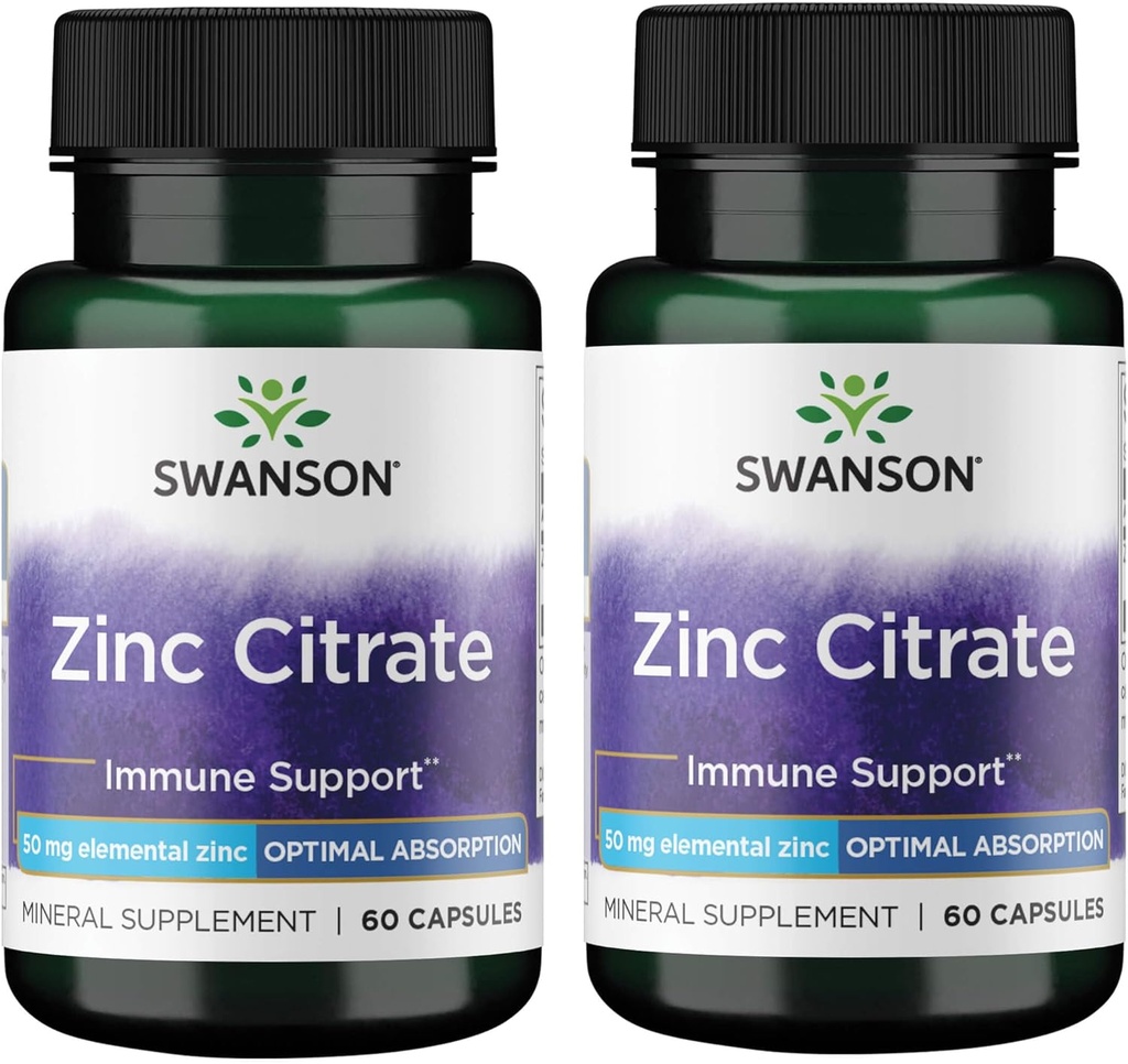 Swanson Cinkov citrat - Mineral Supplement Spodbujanje zdravega vida in imunskega sistema zdravje - naravna formula, ki podpira splošno Wellness - (60 kapsul, 50mg vsak) (2 paket)