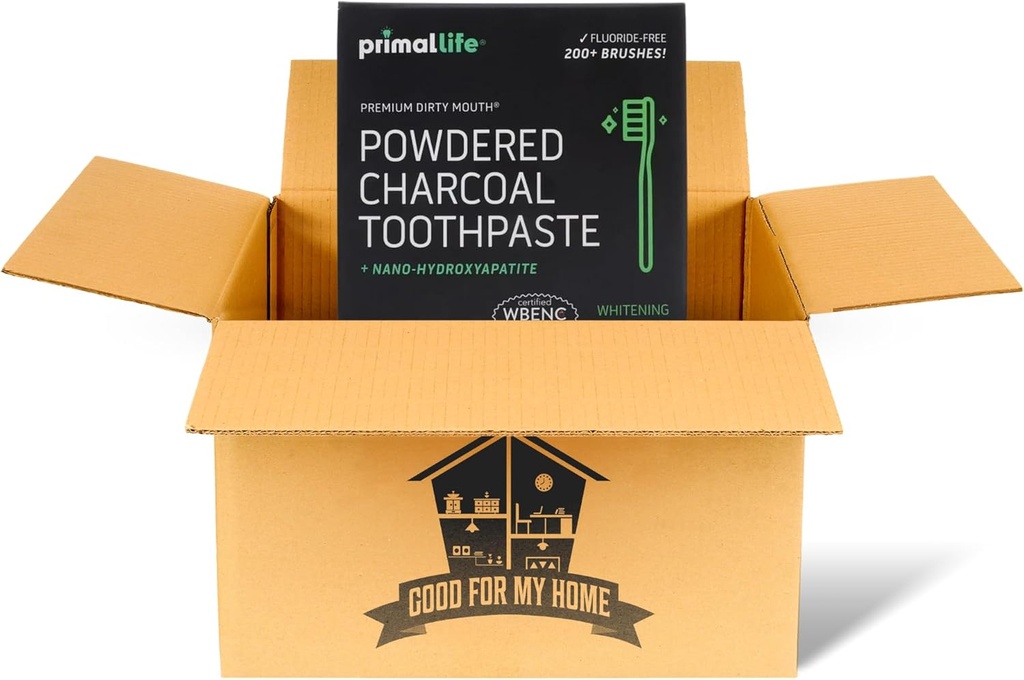 Aktiviran Charcoal Primal Life Organics 1 oz Toothpowder: Organska veganska mešanica, Kaolin & Bentonite Clay, Essential Oils - Black Spearmint za 200+ Brushings. GFMH polje vključeno.