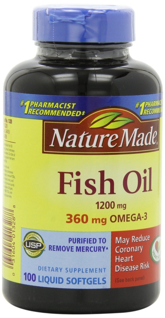 Narava narejene ribje olje 1200mg, 360mg Omega-3 100 tekoči softgels (3 pakiranje)