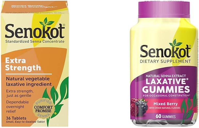Senokot Extra Strength Natural Zelenjavni Odvajalo za nežen čez noč Relief priložnostno zaprtje, 36 Count & Dietary dodatek Laxative Gummies, Natural Senna Extract, Nežen
