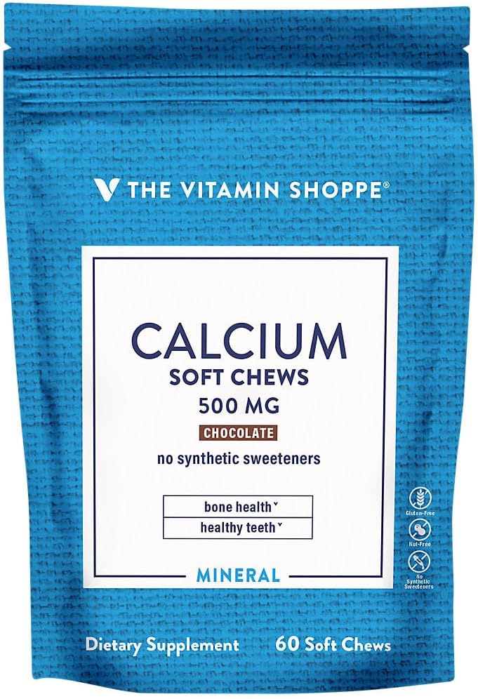 Kalcijevi žveči 1.000 mg, čokoladni aromatizirani žvečki – mineral, ki je bistven za zdrave kosti in zobe, brez umetnih sladil – z vitaminom K1 & D3 (60 žvečilcev) v trgovini z vitamini