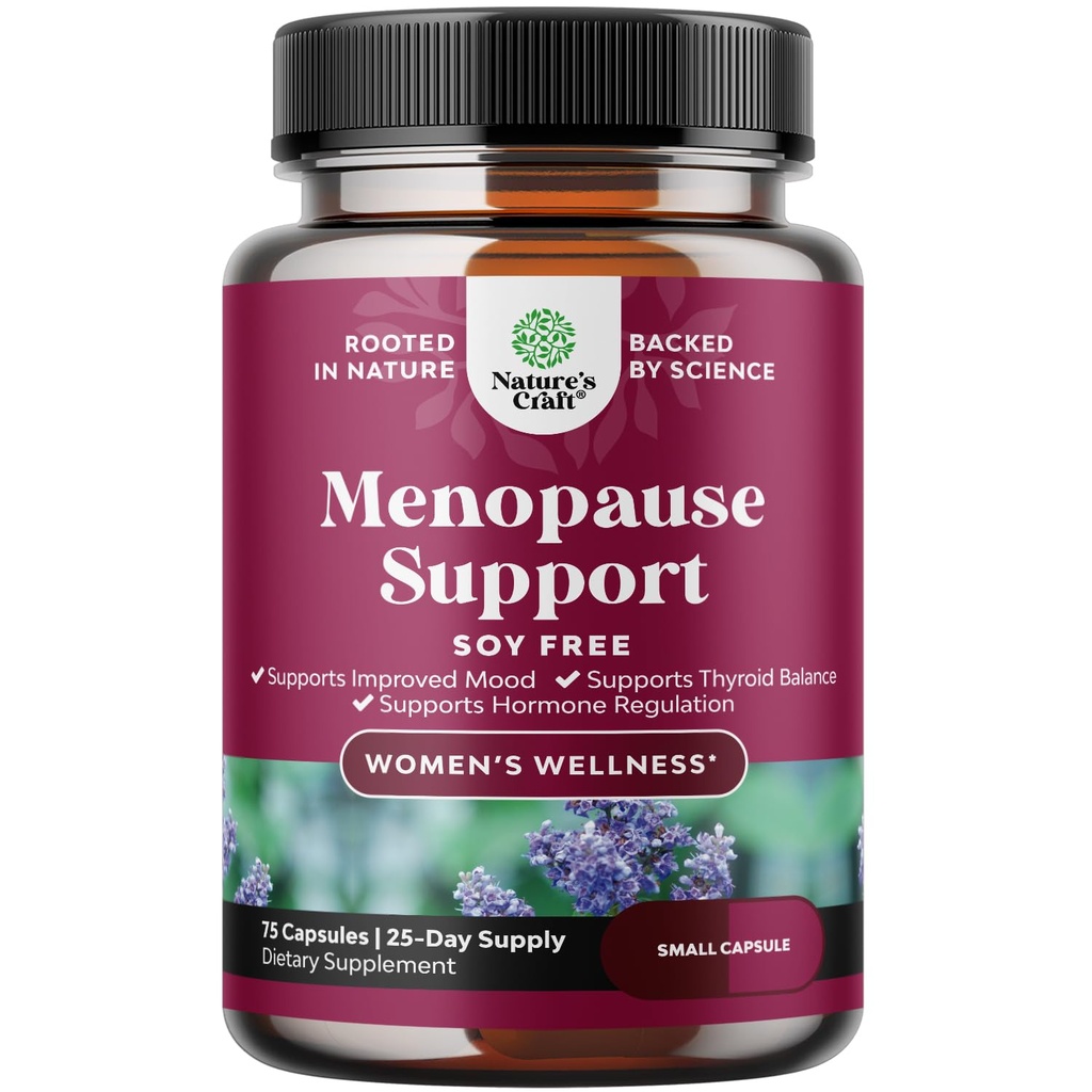 Popolna zeliščna menopause dodatek za ženske - Soy Free ženske Hormone Balance kapsule za nočno potenje Hot Flashes & Mood Swings z Dong Quai, Chaste Berry & Black Cohosh Root - 75 Count Pack