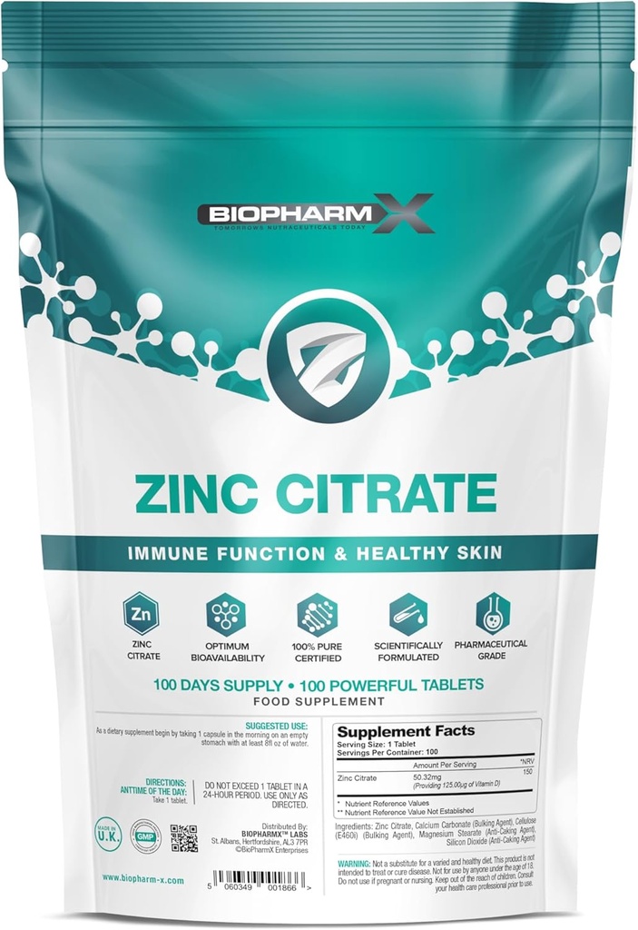 Cinkov citrat (100% čista certificirana/največja jakost 50 mg tablete x 100 (1 na dan)