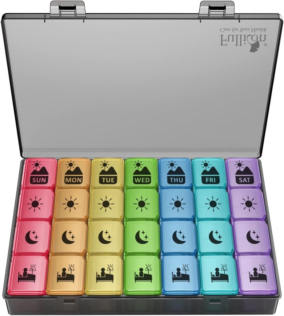 Ekstra velike tedenske tablete Organizator 4 krat na dan, Fulicon XXL velike tablete Box, 7 Day Medicine Organizator, Primer črne tablete za vitamin/ribje olje/dodatki