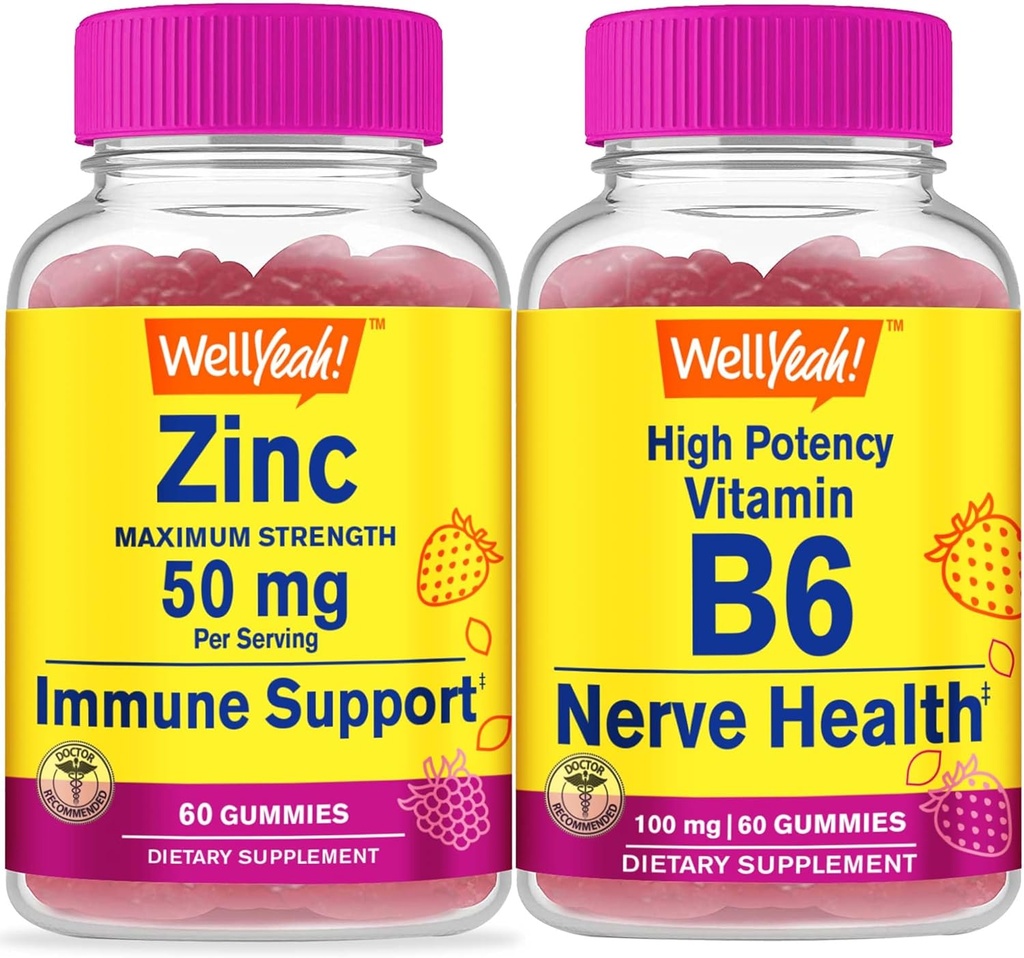 WellYean Cink + Visoka moč Vitamin B6, Gummies Bludle - odličen okus, vitaminski dodatek, Gluten brezplačno, GSO brezplačno, žvečljivi gumi