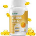 Vitamin D3 K2 z MCT oljem, vitamin D3 5000 i.e. in K2 100mcg, Formula 2 v 1 za zdravje kosti in srca, Gluten Free - 60 Count Softgels