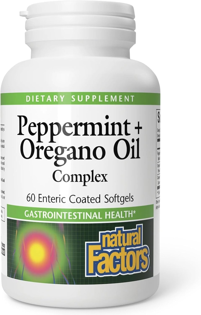 Naravni dejavniki, Peppermint & Origano Oil Complex, Prebavna pomoč za zdravje prebavil, 60 mehkih gelov