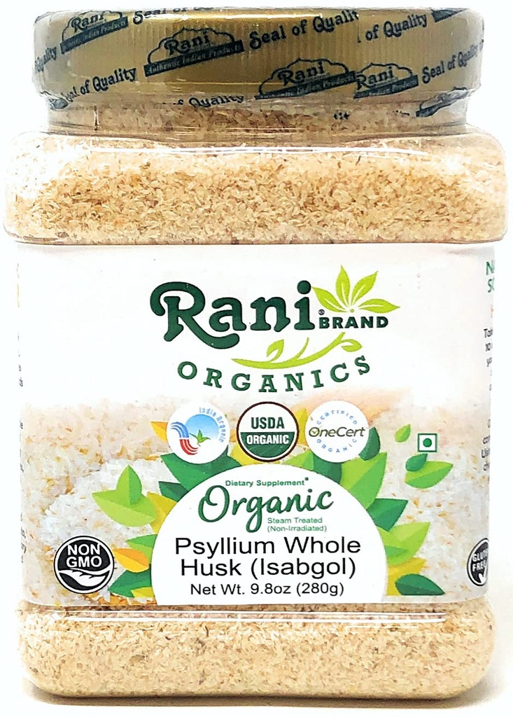 Rani Organics Psyllium Cel Husk Powder (Isabgol), prehranska vlaknina dodatek, USDA Organic 9.8oz (280g) PET Jar ~ Vse naravne 