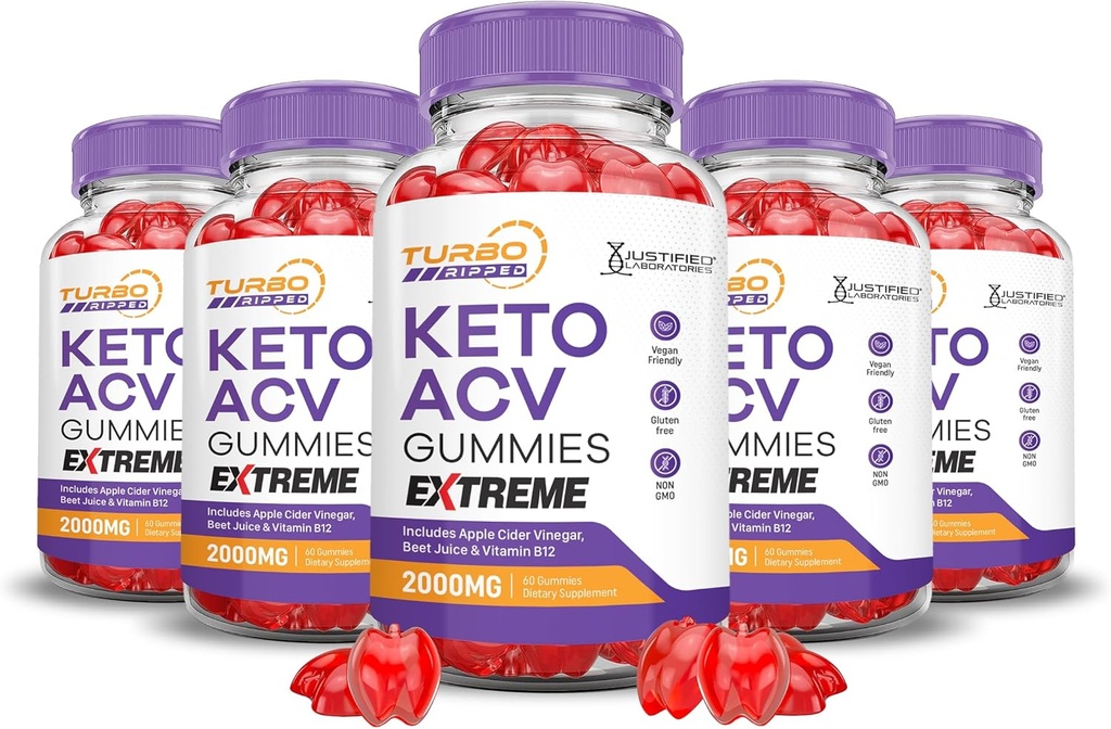 (5 Pack) Turbo Ripped Keto ACV Gummies Extreme 2000MG Turbo Ripped Keto Gummies Apple Cider Vinegar Oblikovan z Granatni sok sladkorne pese v prahu B12 Vegan Non GSO 300 Gummys