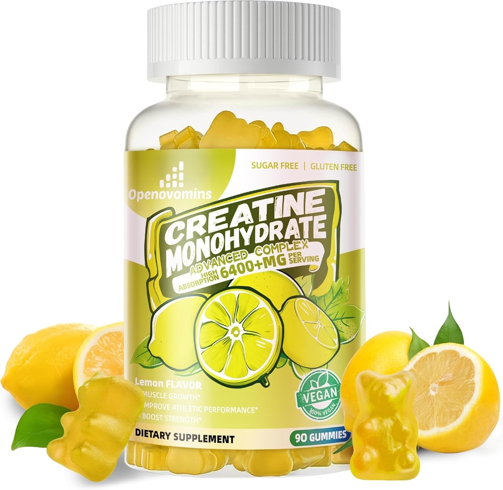 Kreatin Monohidrat Gumies Complex za moške in ženske -Napredna Formula W/L-Taurin + vitamin B12, Sugar Free Chewable dodatek,90 Limone Gumies