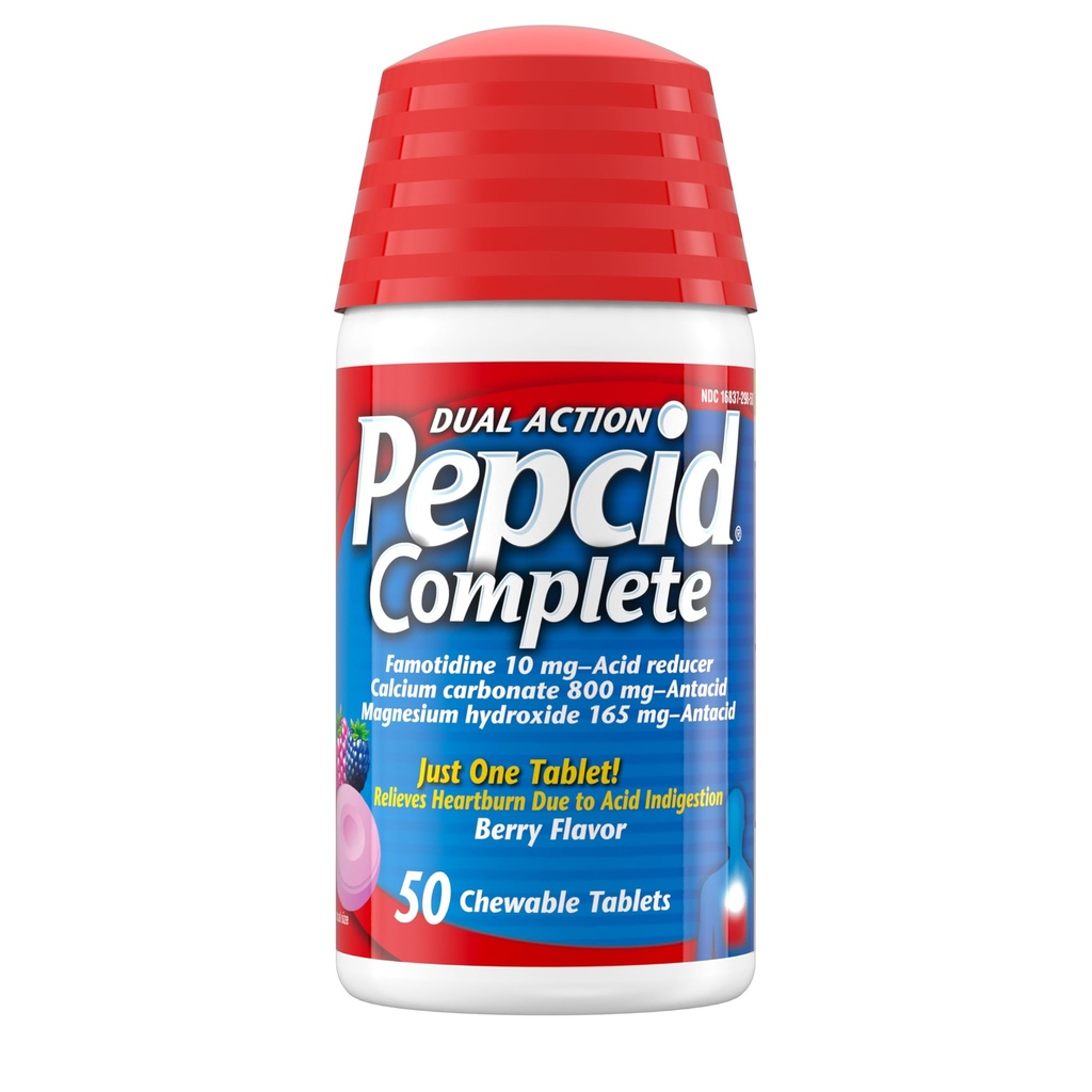 Pepcid Popolni reduktor kisline + antacid žvečljive tablete, Zgaga Relief, Berry, 50 ct (Package May Vary)
