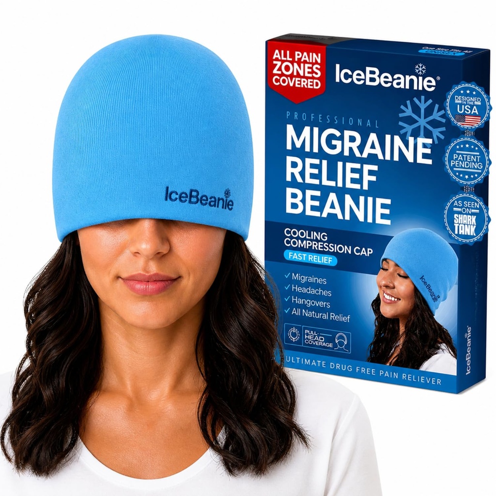 IceBeanie Migraine Relief Cap, As Seen on Shark Tank, Soft & Stretchy Gel Tension Headache Relief Cap, Extended Cooling Hangover Ice Hat, Odorless Head Wrap Ice Pack Wrap, Headache Migraine Mask